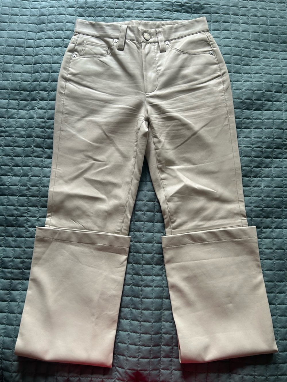 Blank NYC Cream Wide-Leg Cuffed Pants